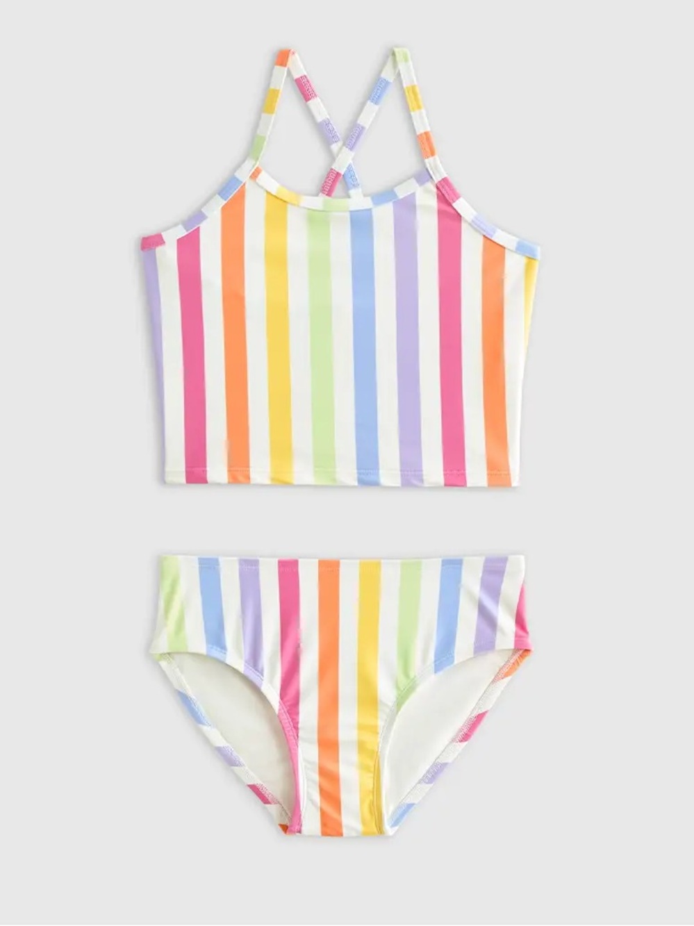 NWT QUINCE Tankini Swimsuit Girls 4T Rainbow Stripe 0681